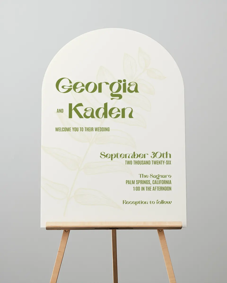This is a 24" x 36" Arch Welcome Sign called Zephyr printed in full color