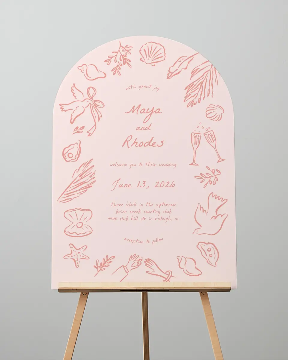 This is a 24" x 36" Arch Welcome Sign called Maritime Vows printed in full color