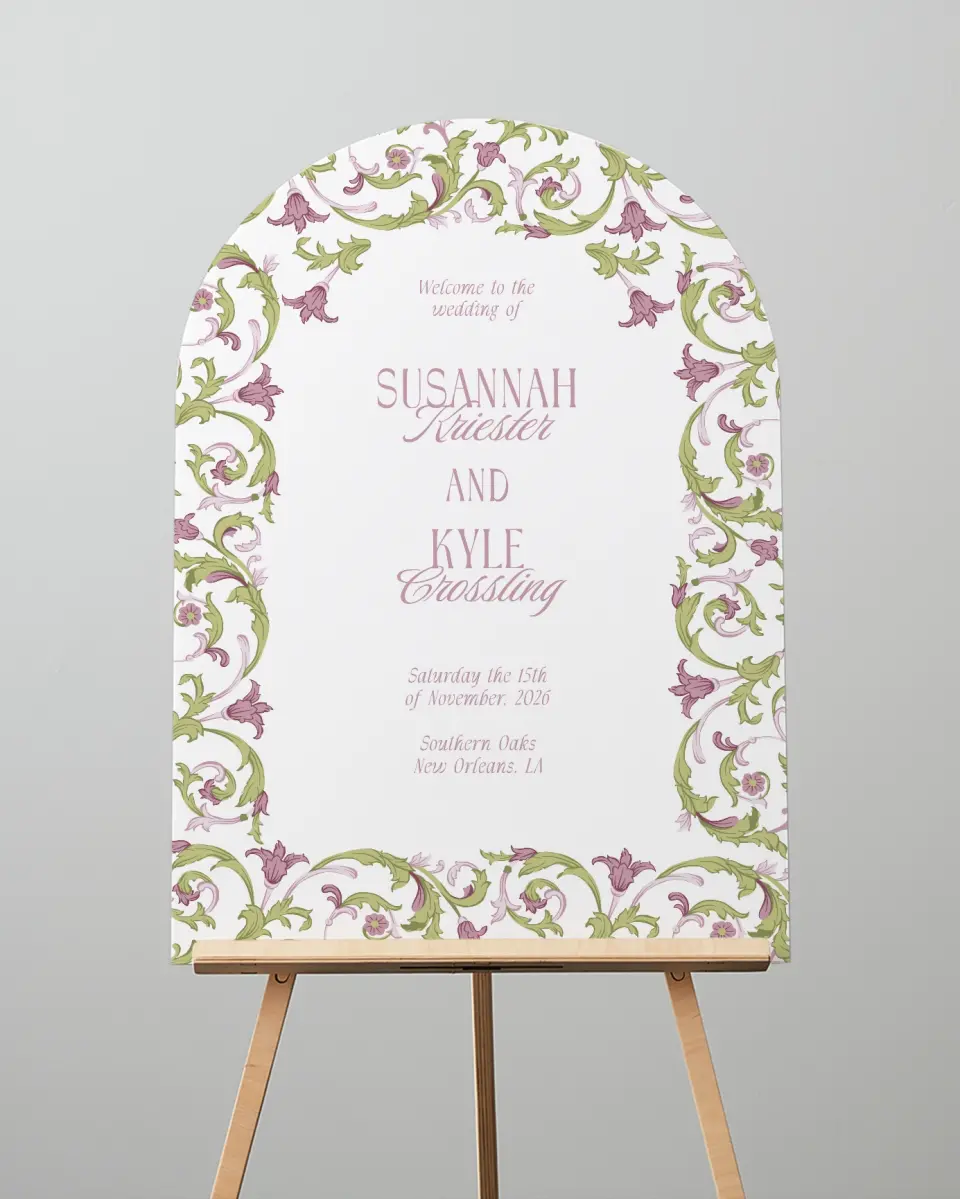 This is a 24" x 36" Arch Welcome Sign called Ornate Garden printed in full color