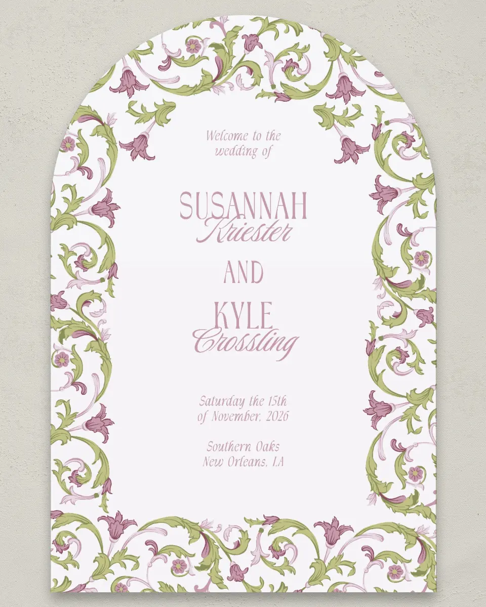 This is a 24" x 36" Arch Welcome Sign called Ornate Garden printed in full color