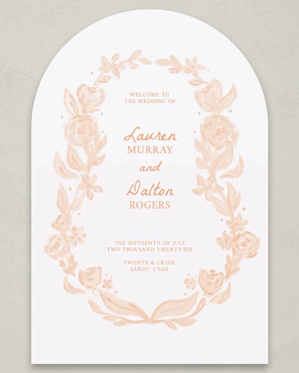 This is a 24" x 36" Arch Welcome Sign called Ever After Blooms printed in full color