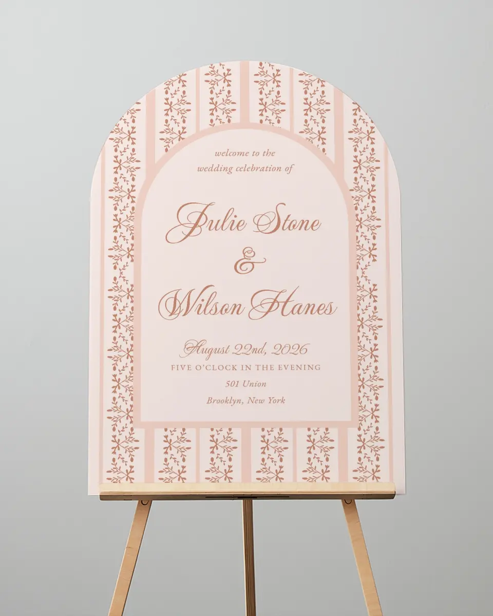 This is a 24" x 36" Arch Welcome Sign called Patterned Love printed in full color