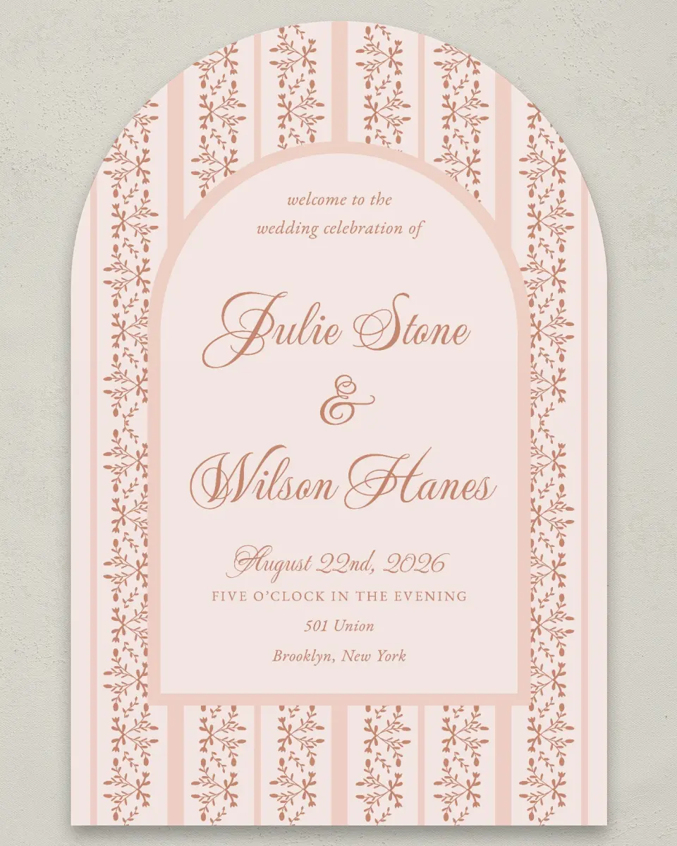 This is a 24" x 36" Arch Welcome Sign called Patterned Love printed in full color