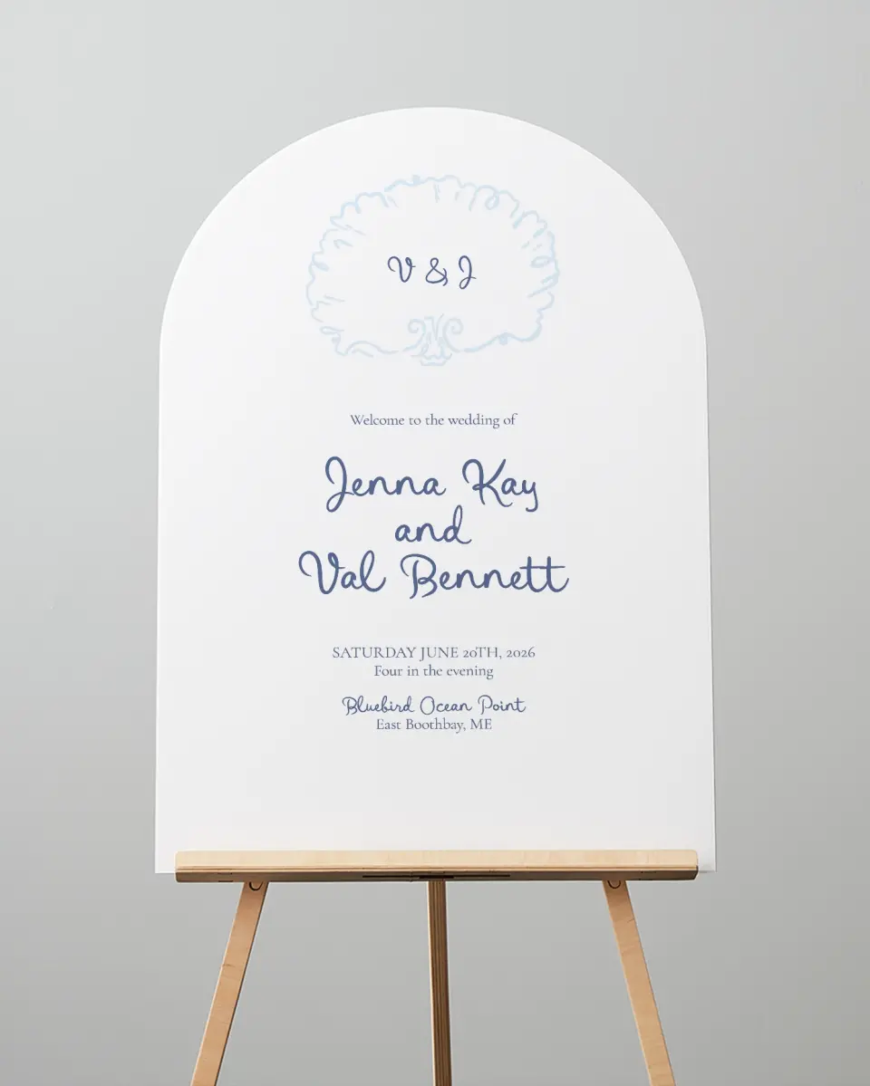 This is a 24" x 36" Arch Welcome Sign called Love by the Sea printed in full color