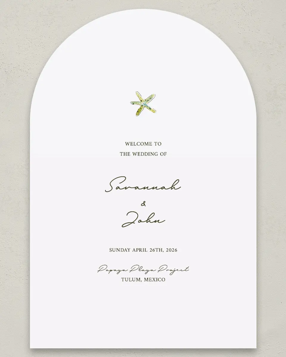 This is a 24" x 36" Arch Welcome Sign called Whimsical Shells printed in full color