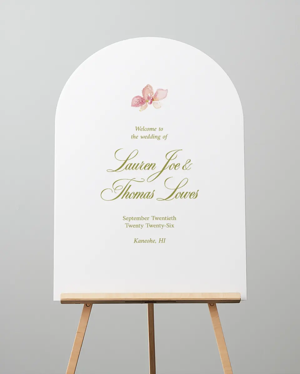 This is a 24" x 36" Arch Welcome Sign called Paradise in Bloom printed in full color