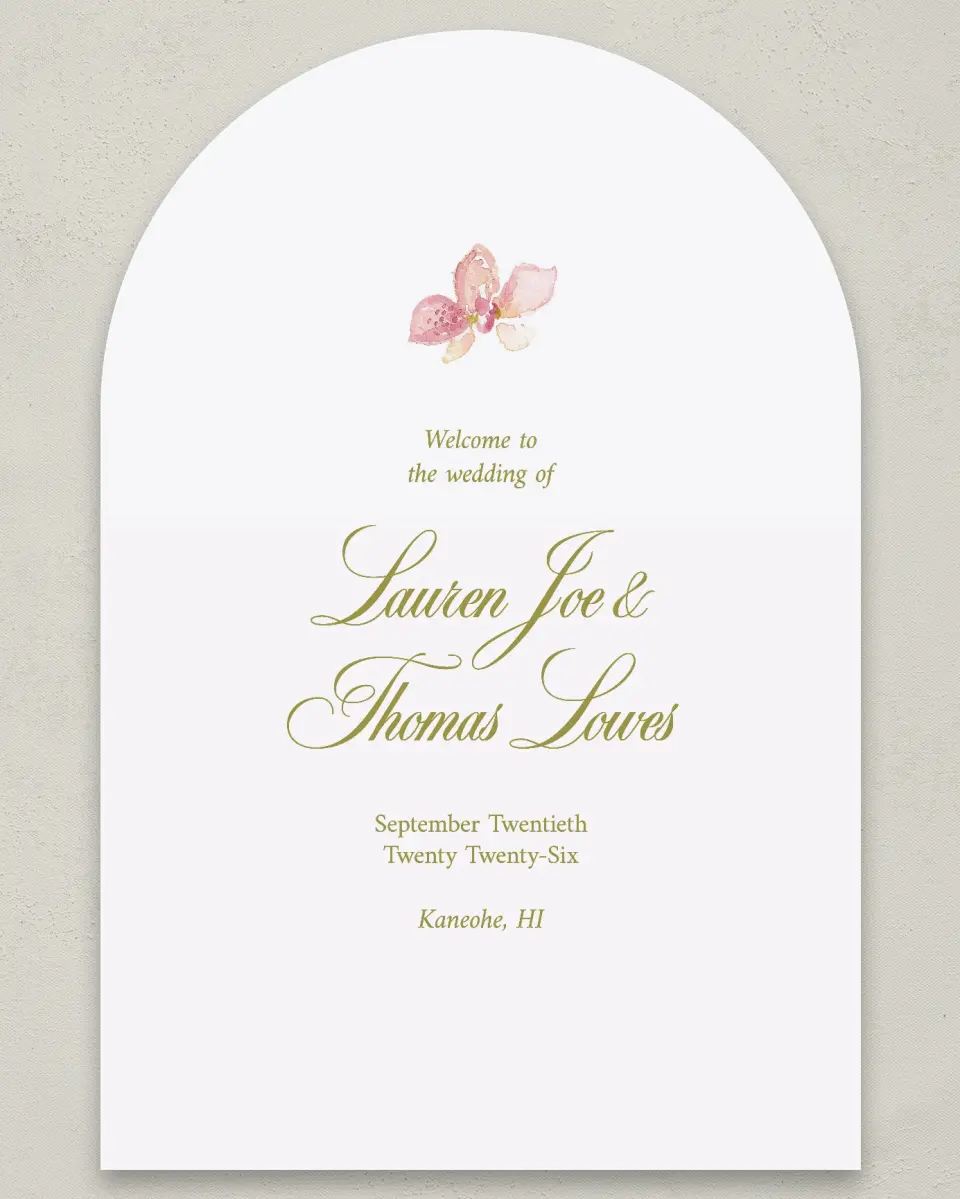 This is a 24" x 36" Arch Welcome Sign called Paradise in Bloom printed in full color