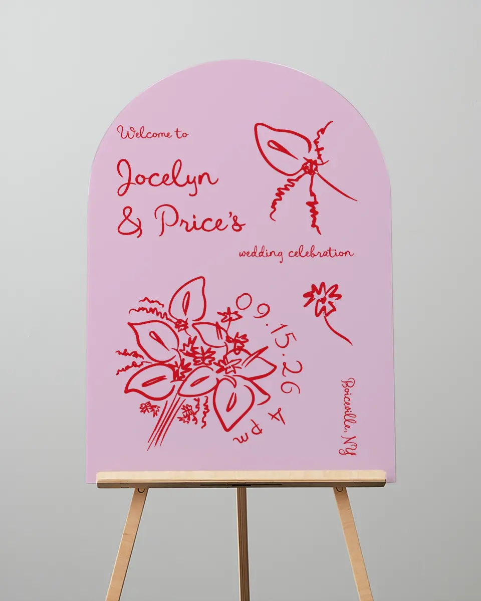 This is a 24" x 36" Arch Welcome Sign called Flourishing Love printed in full color