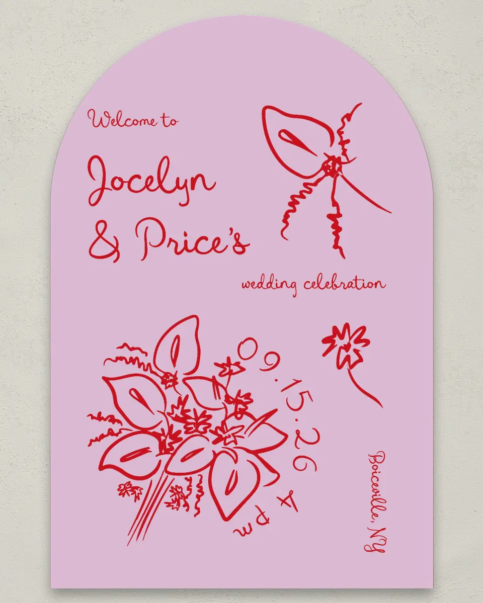 This is a 24" x 36" Arch Welcome Sign called Flourishing Love printed in full color