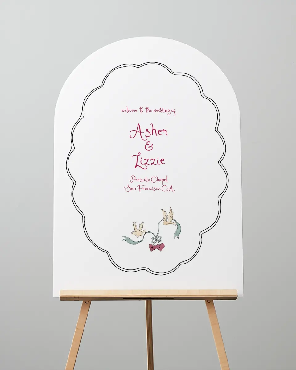 This is a 24" x 36" Arch Welcome Sign called Love Dove printed in full color
