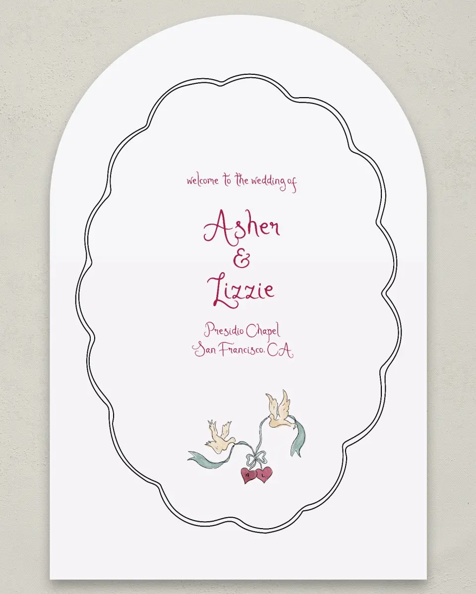This is a 24" x 36" Arch Welcome Sign called Love Dove printed in full color