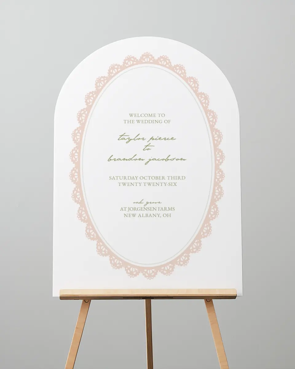 This is a 24" x 36" Arch Welcome Sign called Verdant Romance printed in full color
