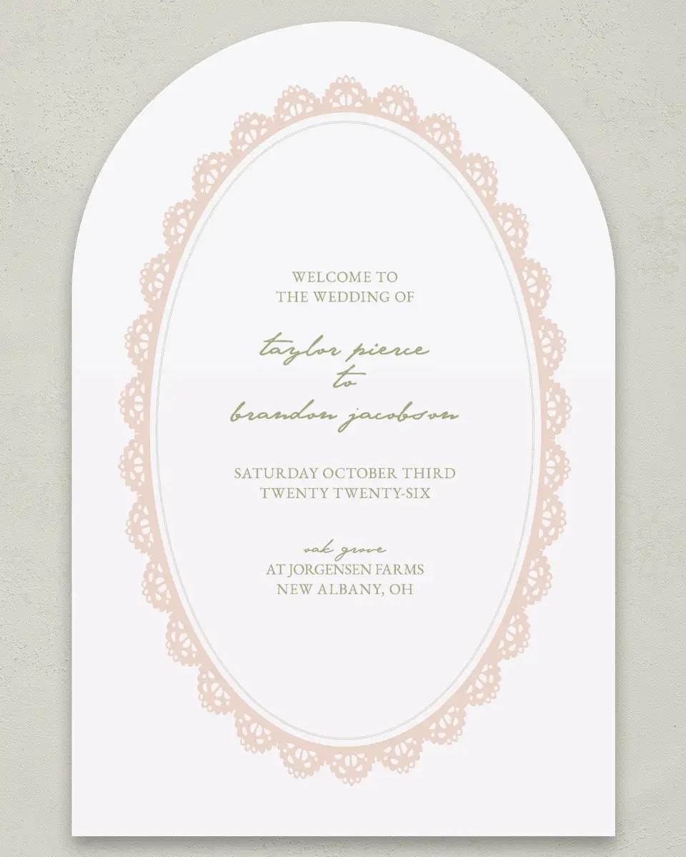 This is a 24" x 36" Arch Welcome Sign called Verdant Romance printed in full color