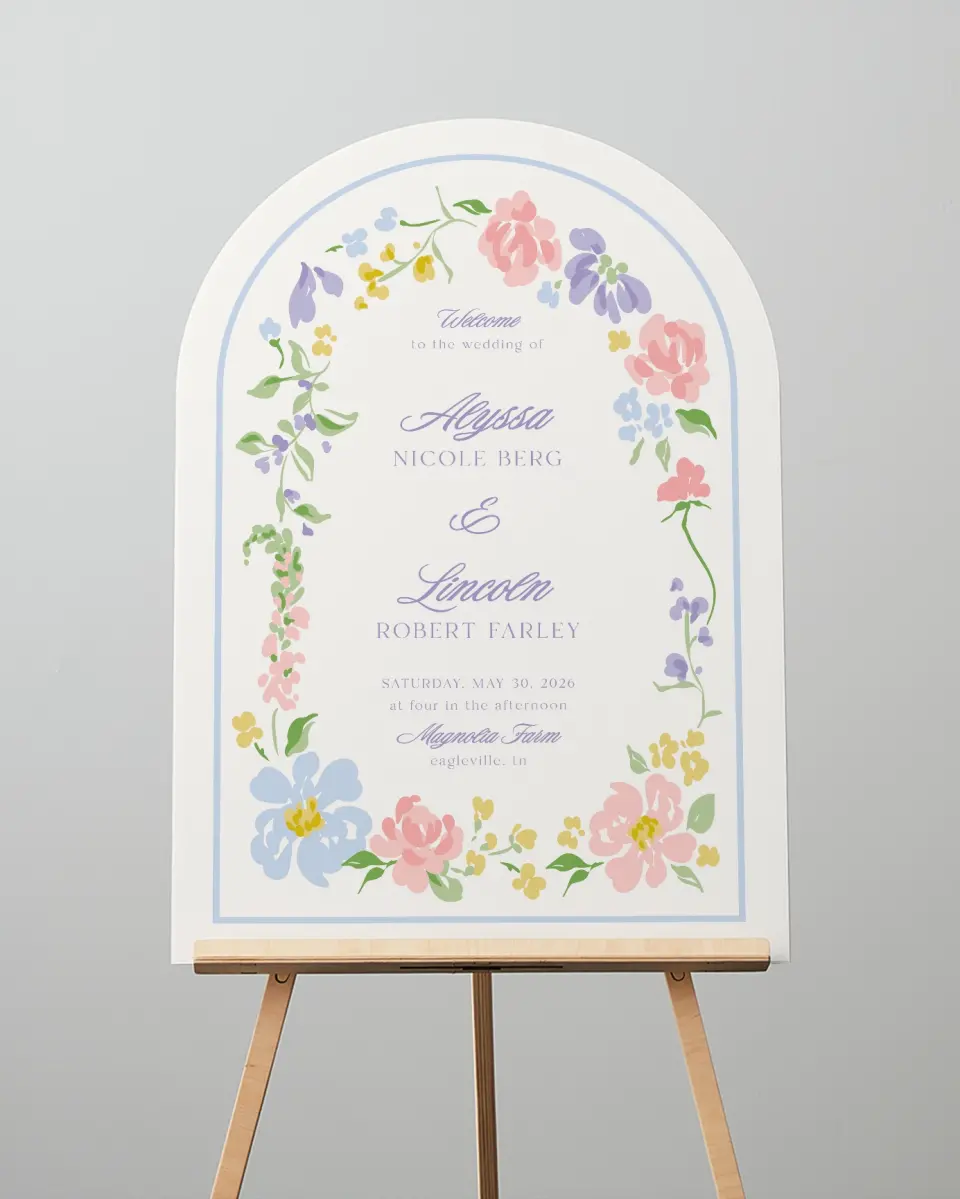 This is a 24" x 36" Arch Welcome Sign called Gentle Garden printed in full color