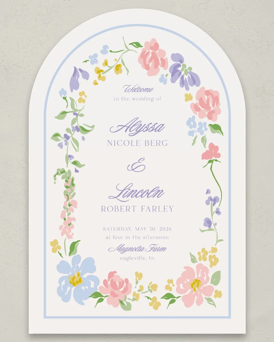This is a 24" x 36" Arch Welcome Sign called Gentle Garden printed in full color
