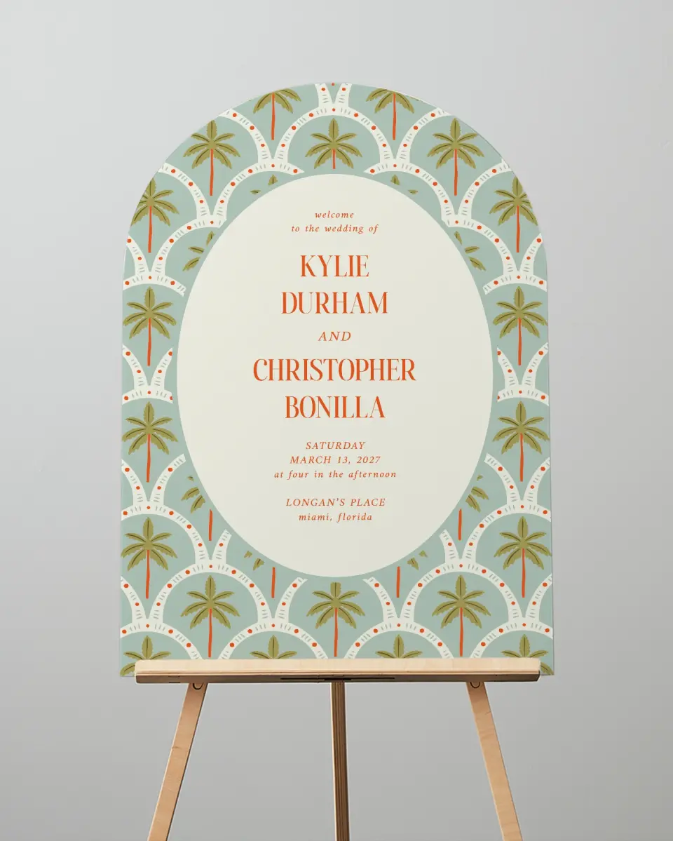 This is a 24" x 36" Arch Welcome Sign called Tropical Treasure printed in full color