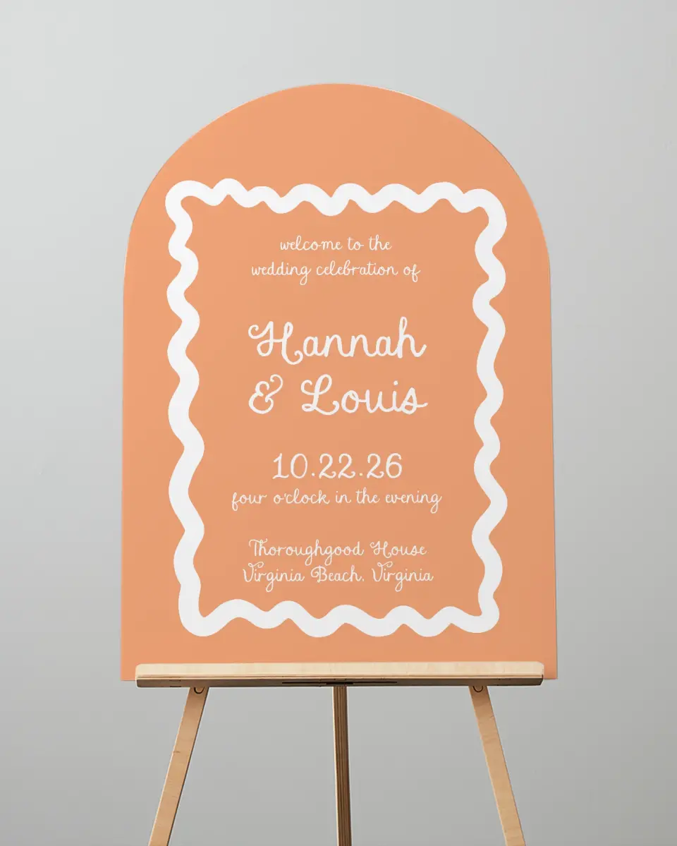This is a 24" x 36" Arch Welcome Sign called Wavy Love printed in full color