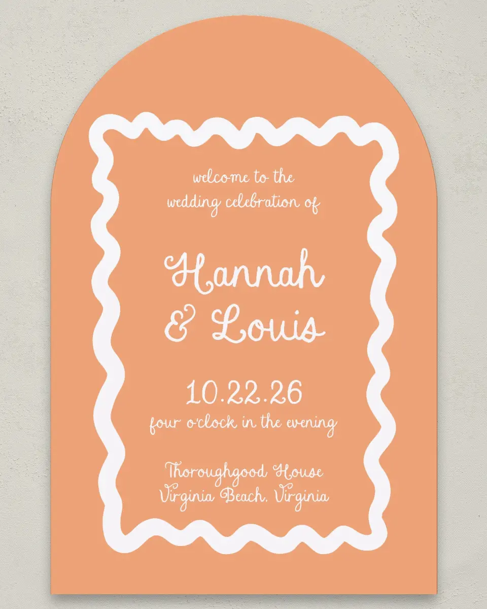This is a 24" x 36" Arch Welcome Sign called Wavy Love printed in full color