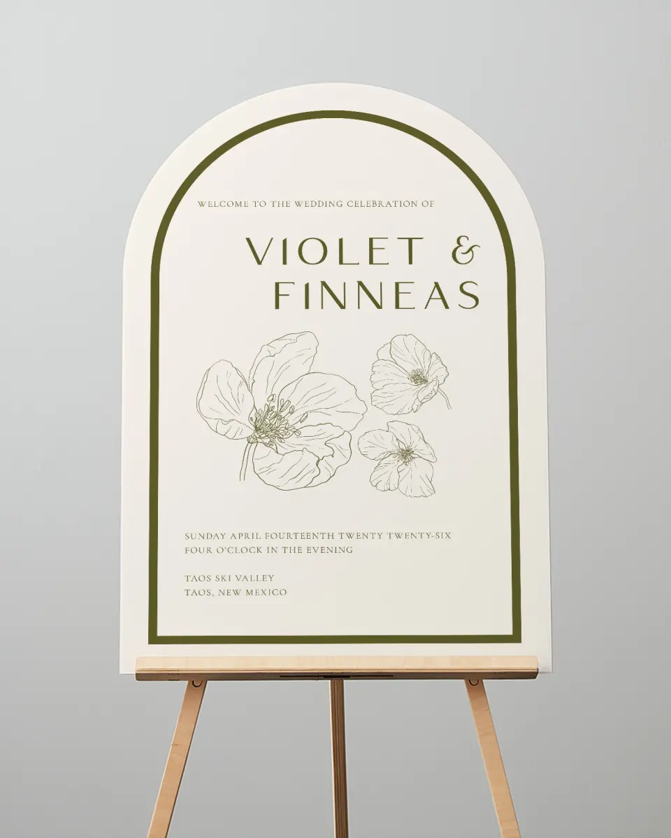 This is a 24" x 36" Arch Welcome Sign called Delicate Love printed in full color