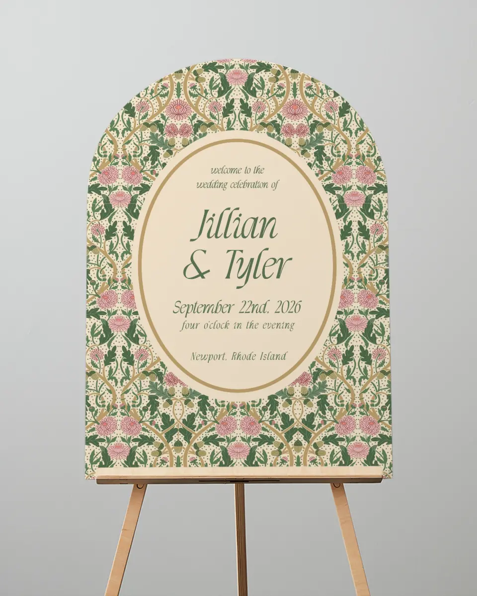 This is a 24" x 36" Arch Welcome Sign called Regal Garden printed in full color