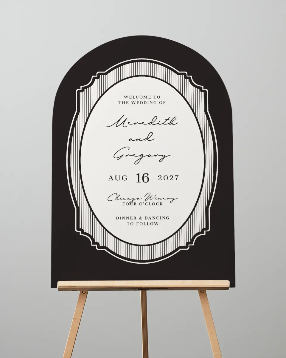 This is a 24" x 36" Arch Welcome Sign called Opulent Endearment printed in full color
