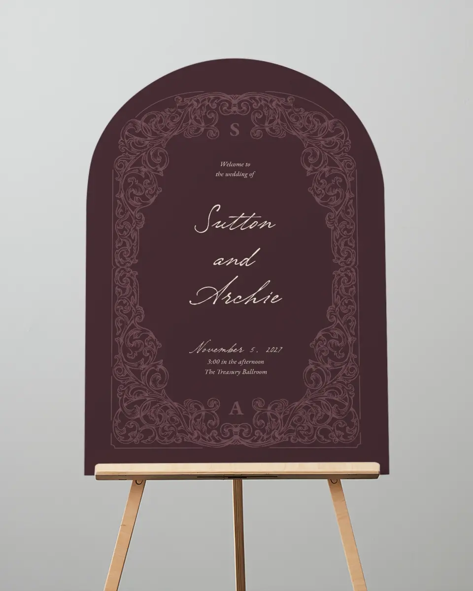This is a 24" x 36" Arch Welcome Sign called Victorian Aura printed in full color