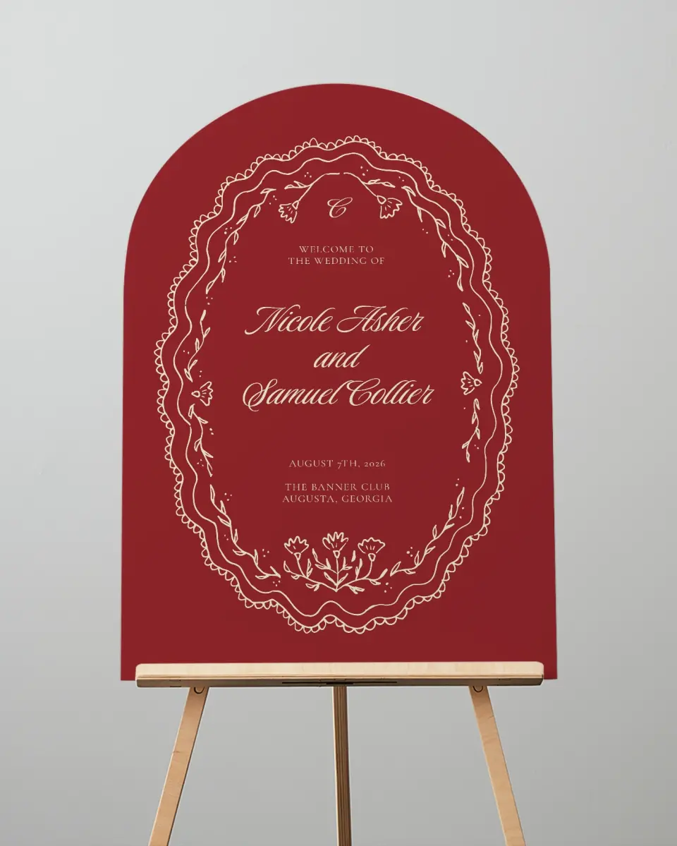 This is a 24" x 36" Arch Welcome Sign called Bloom & Crest printed in full color