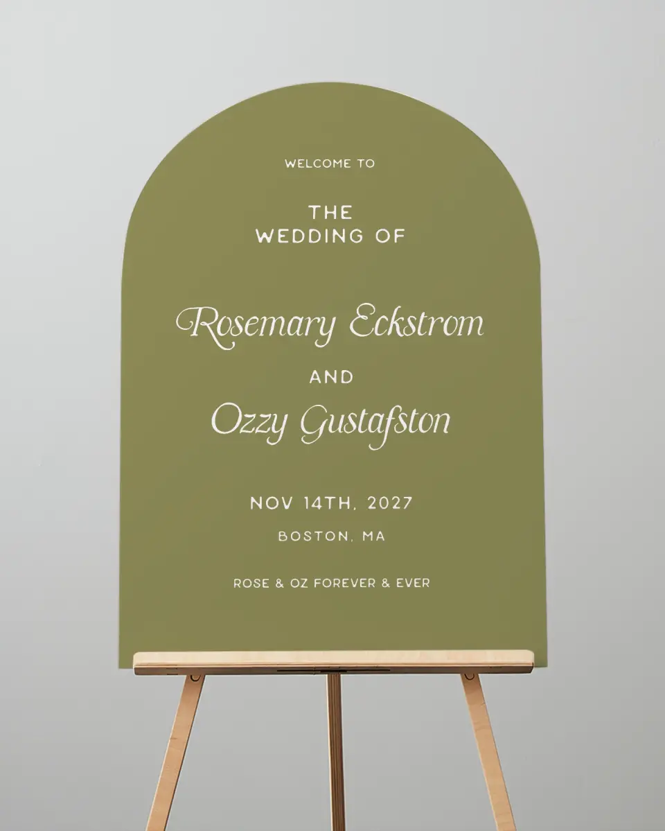 This is a 24" x 36" Arch Welcome Sign called The Rosemary printed in full color