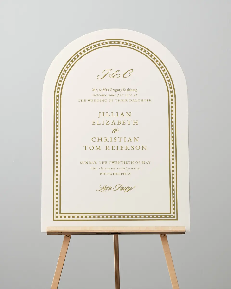 This is a 24" x 36" Arch Welcome Sign called The Jillian printed in full color