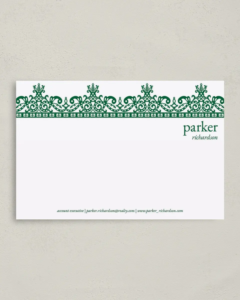 This is a 4" x 6" Business Note Card called Regal Border printed in full color on Premium Smooth paper