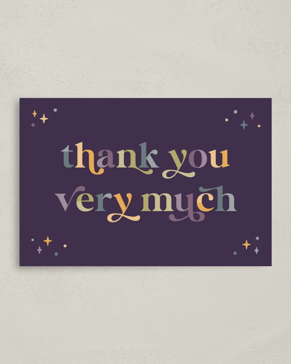 This is a 4" x 6" Personal Stationery called Witty Words of Thanks printed in full color on Premium Smooth paper