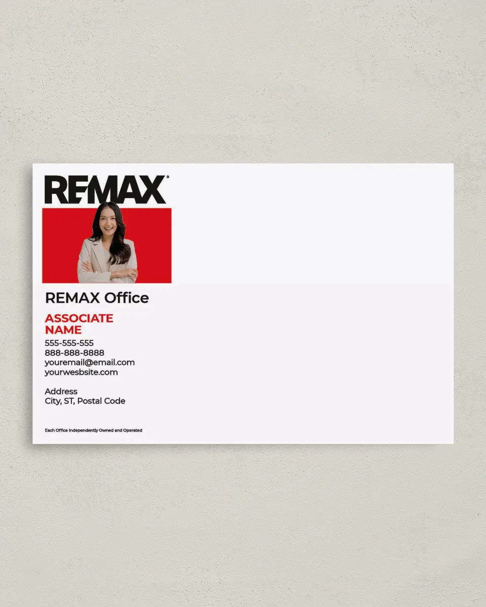 This is a 4" x 6" Business Note Card called REMAX Stand-Out Agent printed in full color on Premium Smooth paper