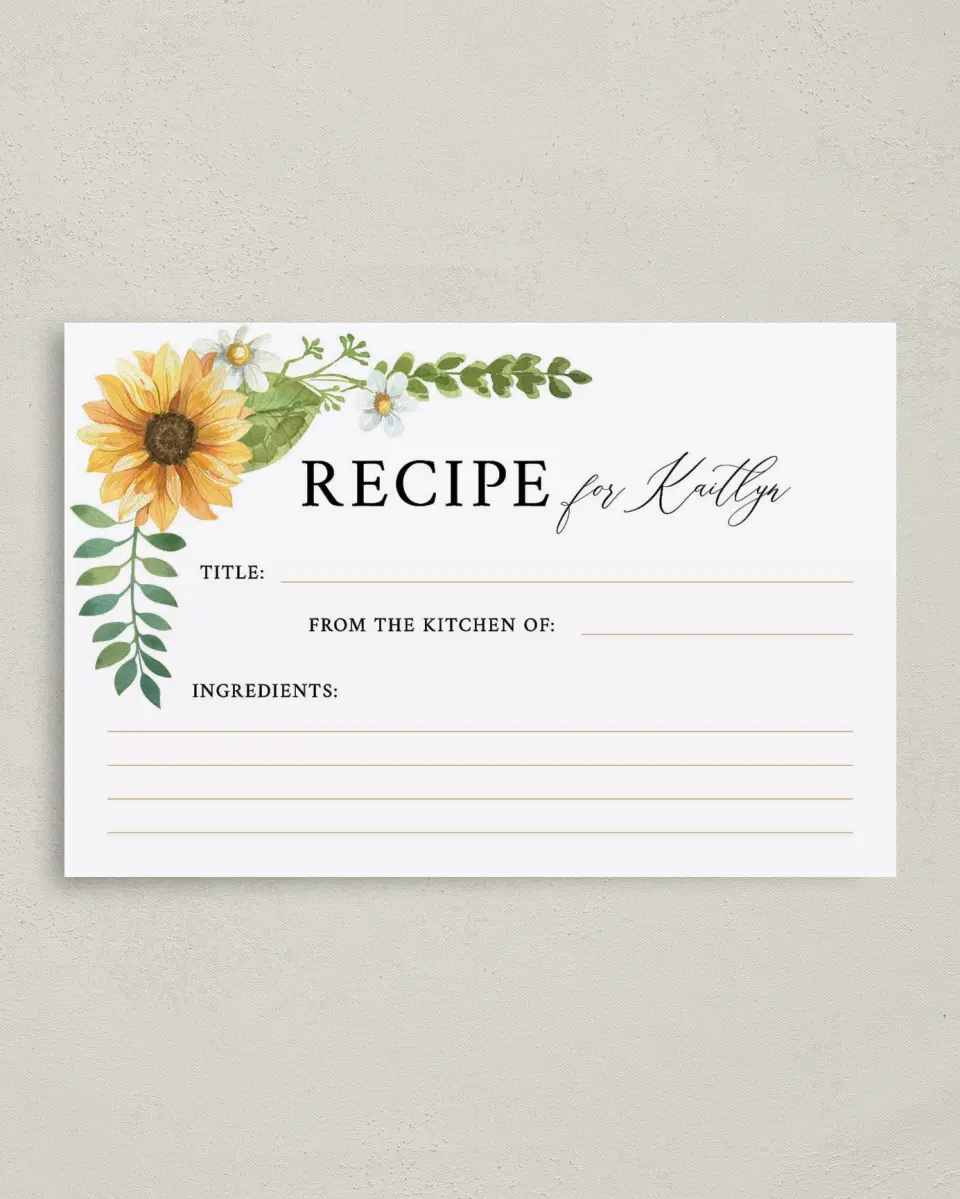 This is a 4" x 6" Personal Stationery called Sunflower Shower printed in full color on Premium Smooth paper