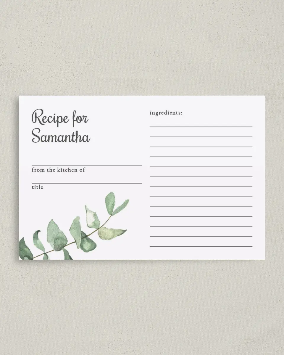 This is a 4" x 6" Personal Stationery called Shower Leaf printed in full color on Premium Smooth paper