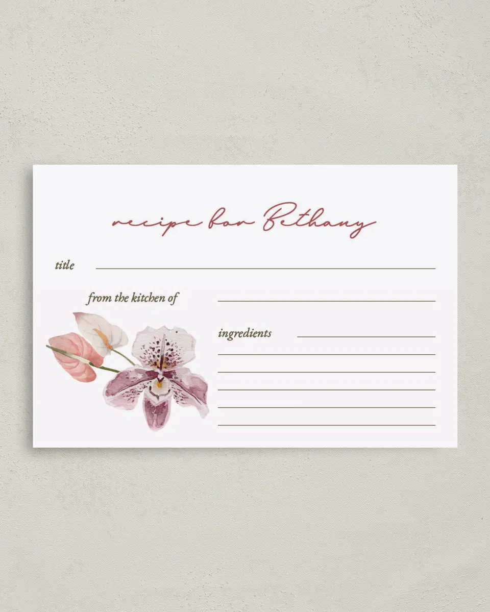 This is a 4" x 6" Personal Stationery called Orchid Oasis printed in full color on Premium Smooth paper