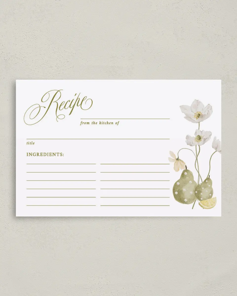 This is a 4" x 6" Personal Stationery called Perfect Pear printed in full color on Premium Smooth paper