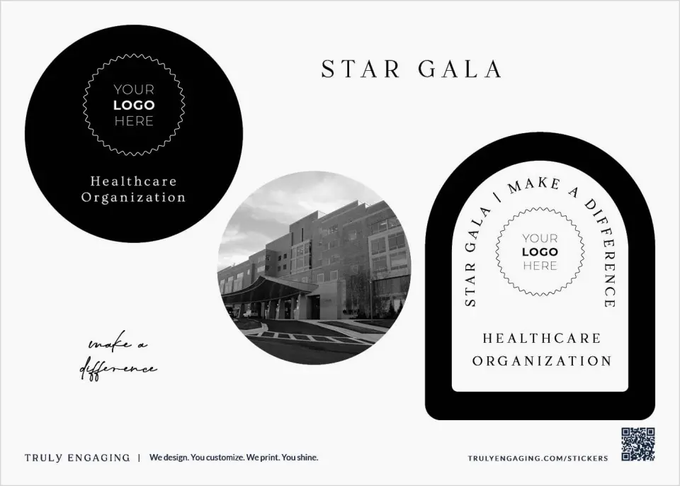 This is a 5" x 7" Business Sticker Postcard called Starlight Gala printed in full color
