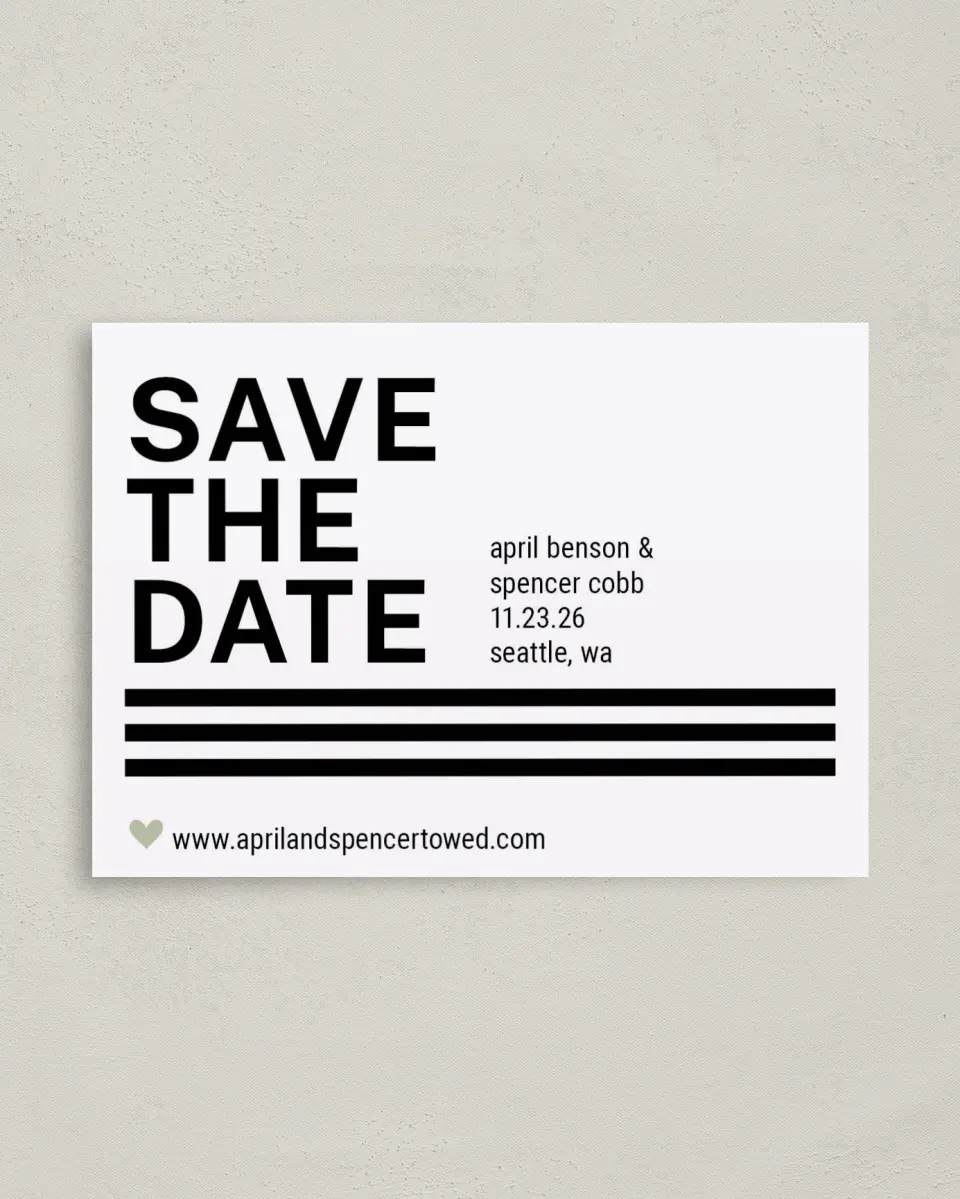 This is a 4" x 5.6" Save the Date Postcard called Modern Typography printed in full color on Soft Touch Finish paper