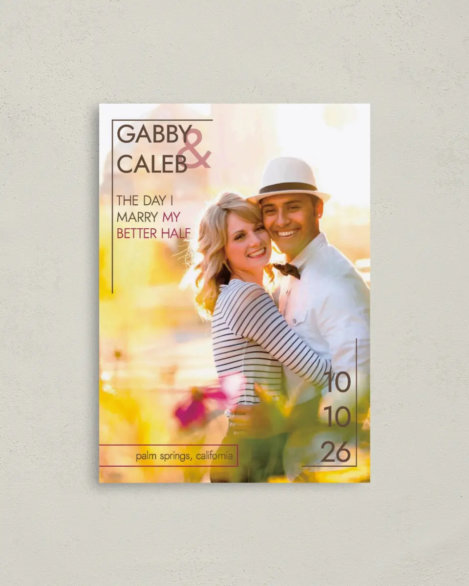 This is a 4" x 5.6" Save the Date Postcard called Chic Lines printed in full color on Soft Touch Finish paper