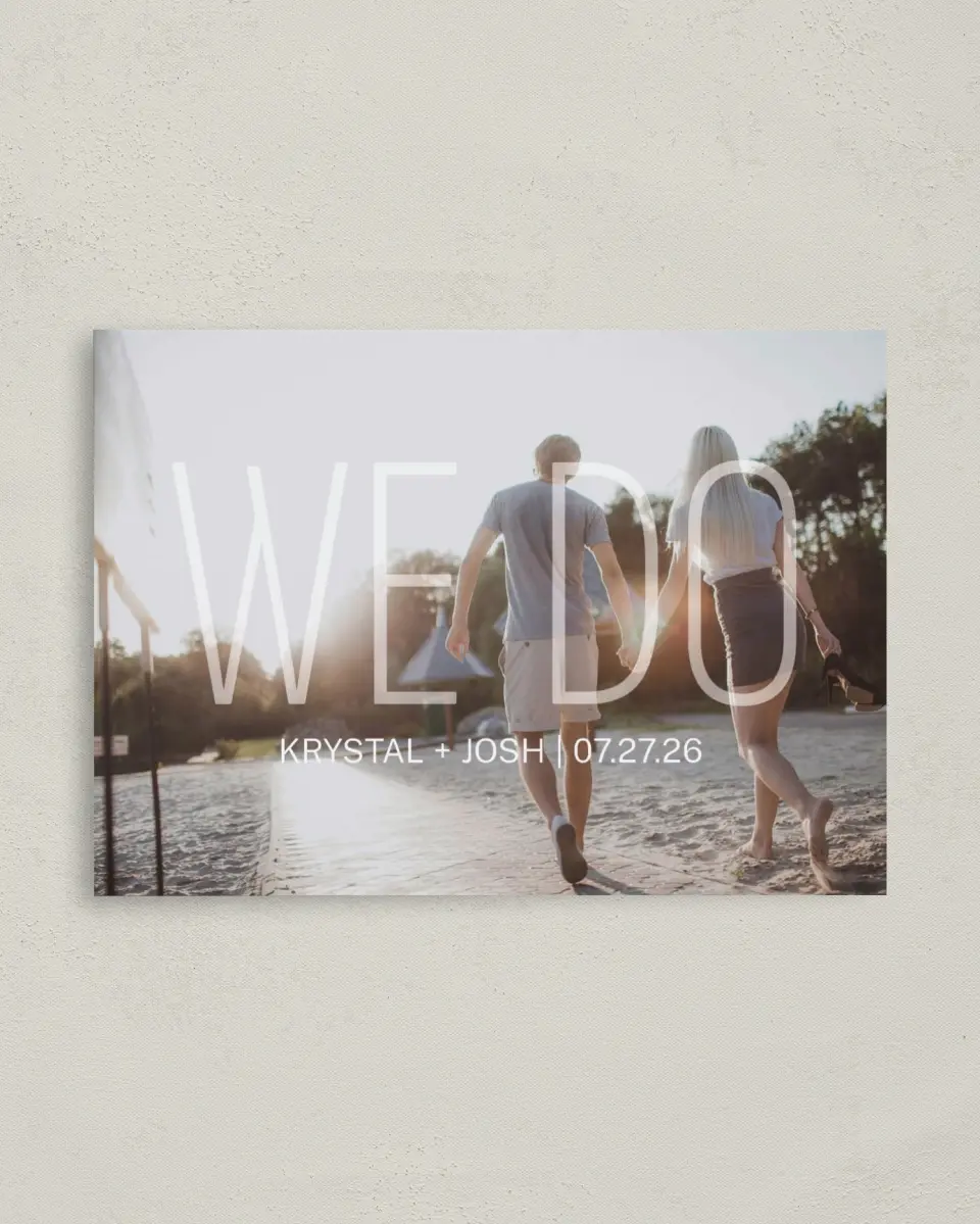 This is a 4" x 5.6" Save the Date Postcard called Our Vow printed in full color on Soft Touch Finish paper