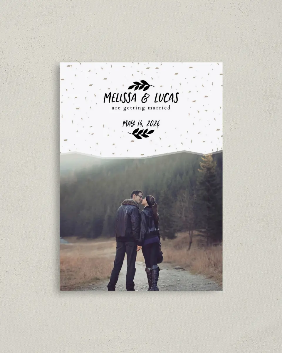 This is a 4" x 5.6" Save the Date Postcard called Mystical Spell printed in full color on Soft Touch Finish paper