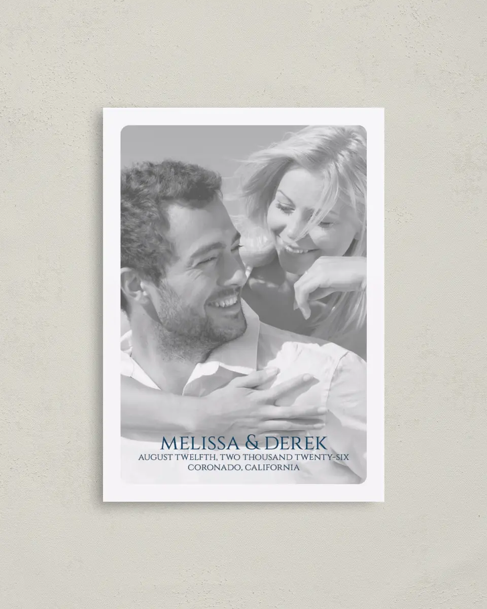 This is a 4" x 5.6" Save the Date Postcard called Love's Anchor printed in full color on Soft Touch Finish paper