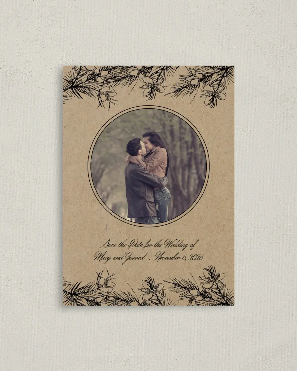This is a 4" x 5.6" Save the Date Postcard called Everlasting Love printed in full color on Soft Touch Finish paper