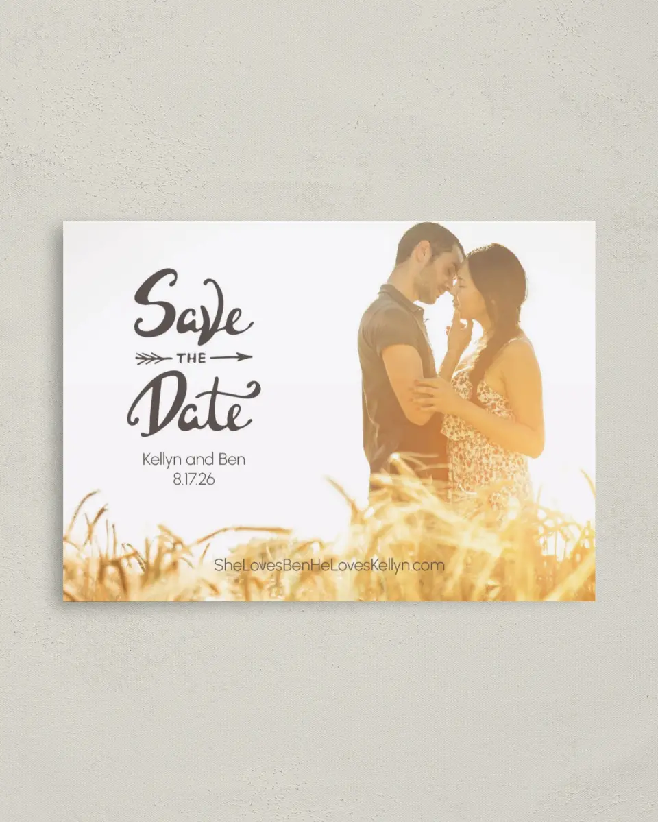 This is a 4" x 5.6" Save the Date Postcard called To Forever printed in full color on Soft Touch Finish paper