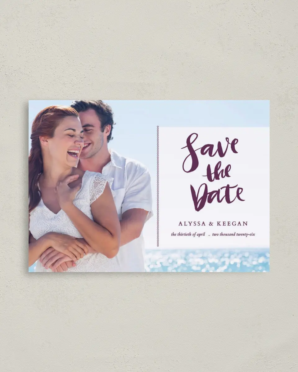 This is a 4" x 5.6" Save the Date Postcard called Forever Affection printed in full color on Soft Touch Finish paper