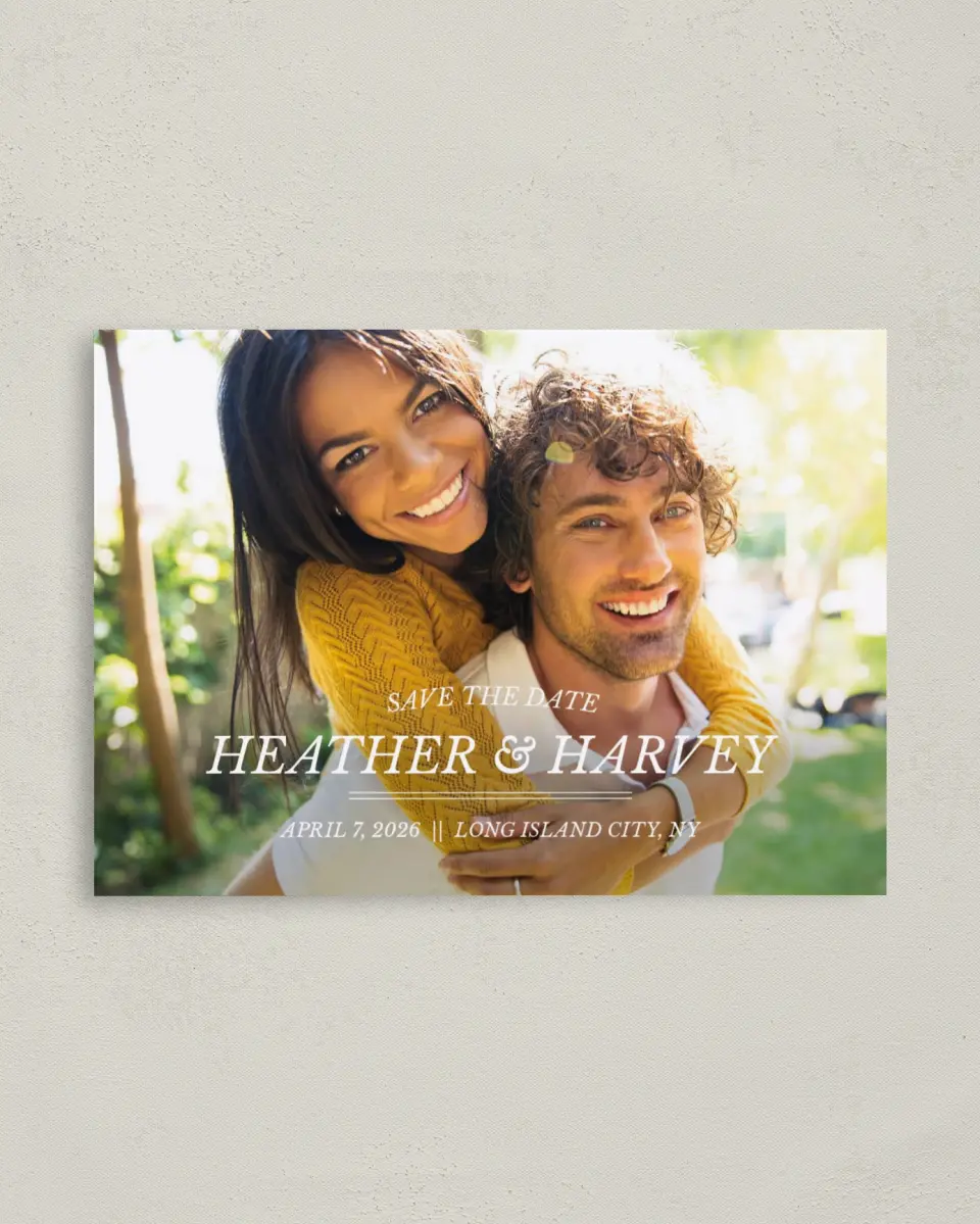 This is a 4" x 5.6" Save the Date Postcard called Forever Exquisite printed in full color on Soft Touch Finish paper