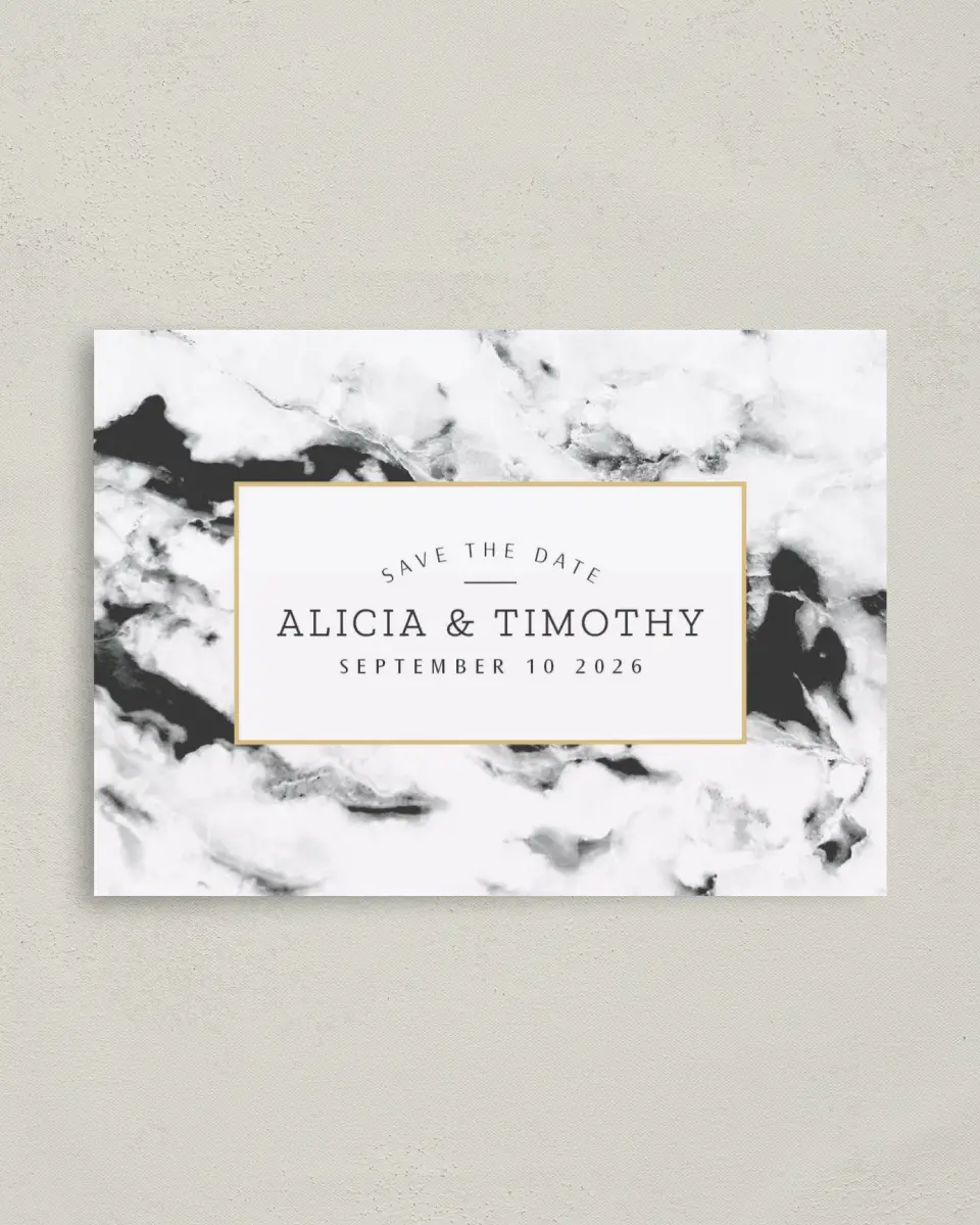 This is a 4" x 5.6" Save the Date Postcard called Love is Joy printed in full color on Soft Touch Finish paper