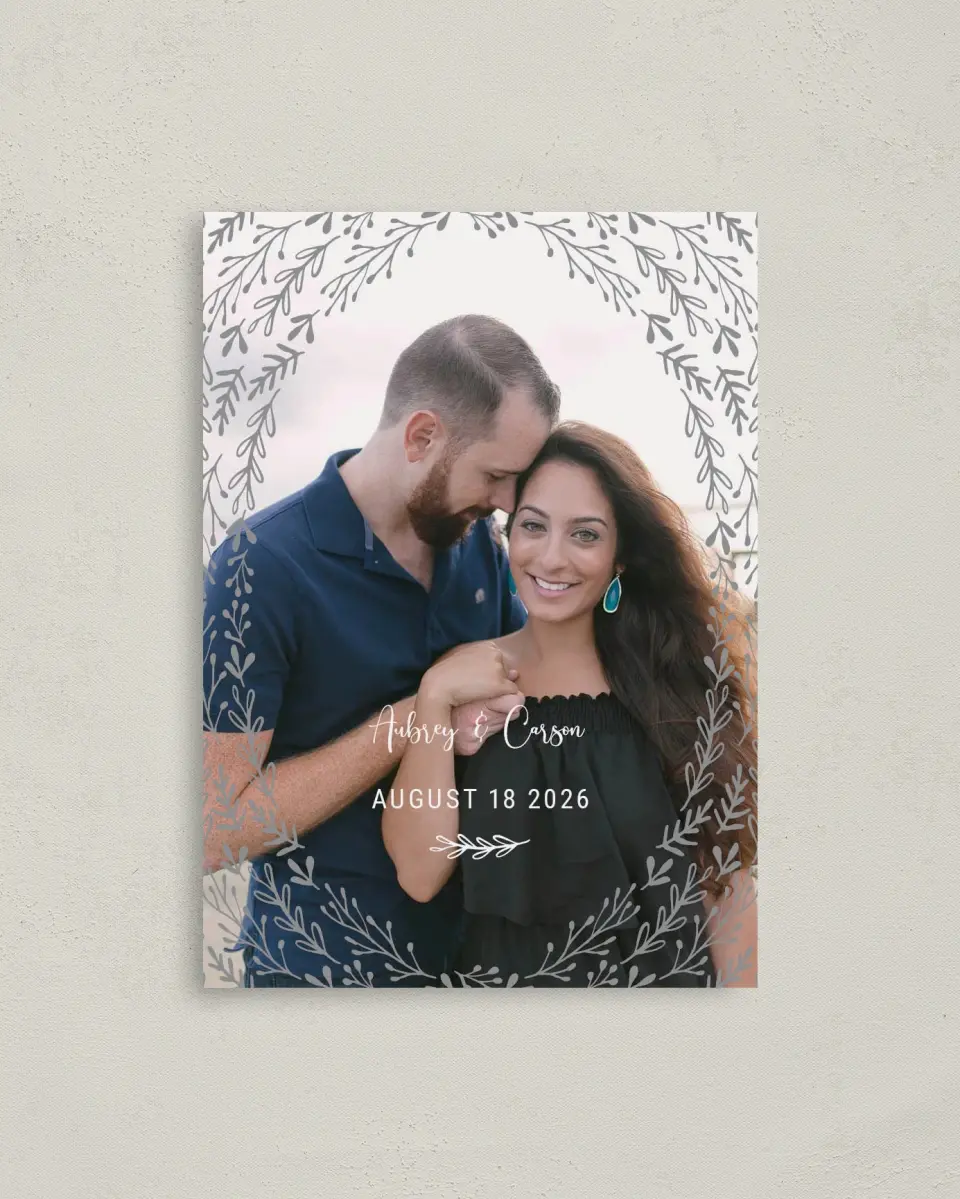 This is a 4" x 5.6" Save the Date Postcard called Radiant Meadow printed in full color on Soft Touch Finish paper