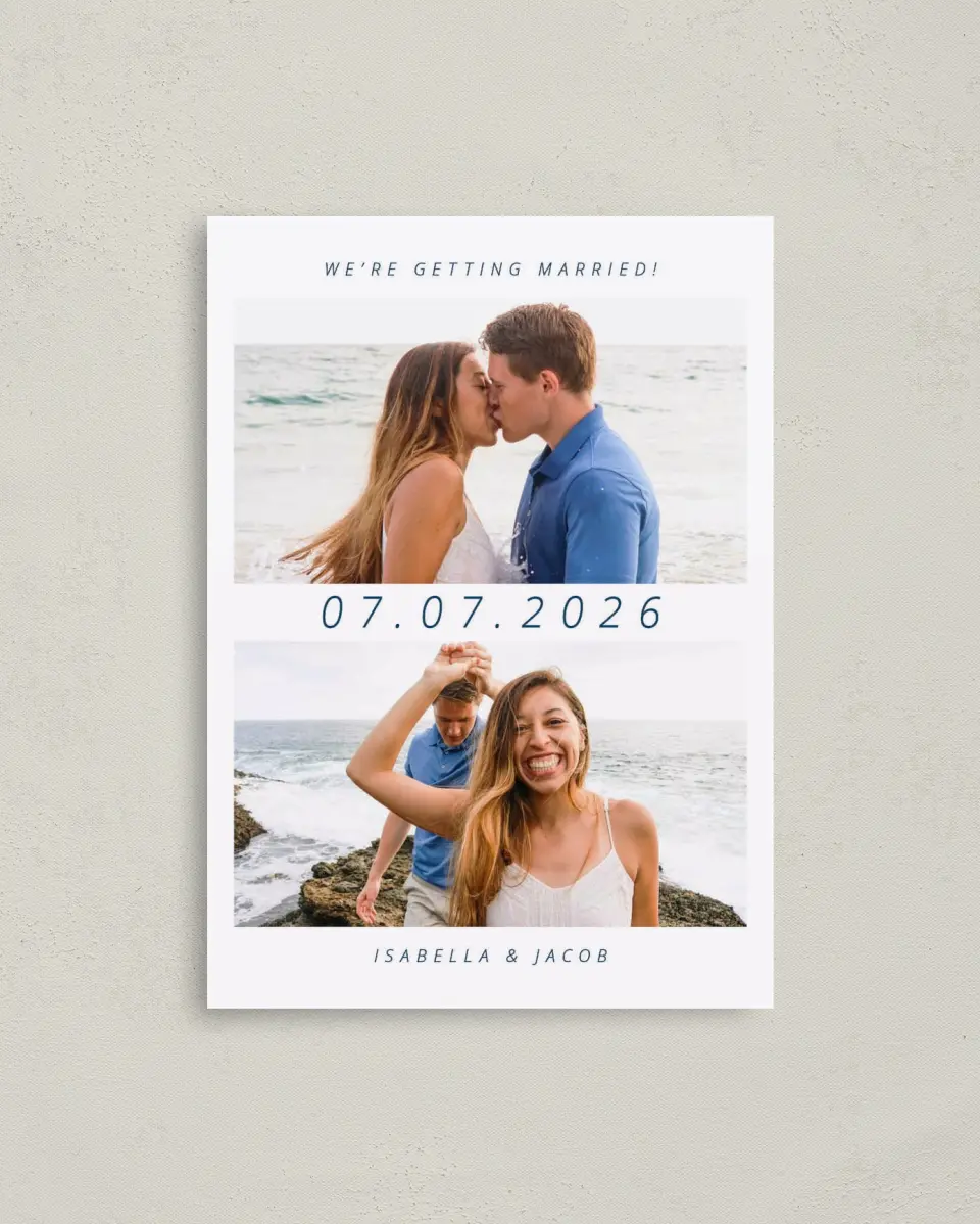 This is a 4" x 5.6" Save the Date Postcard called Our Big Day printed in full color on Soft Touch Finish paper