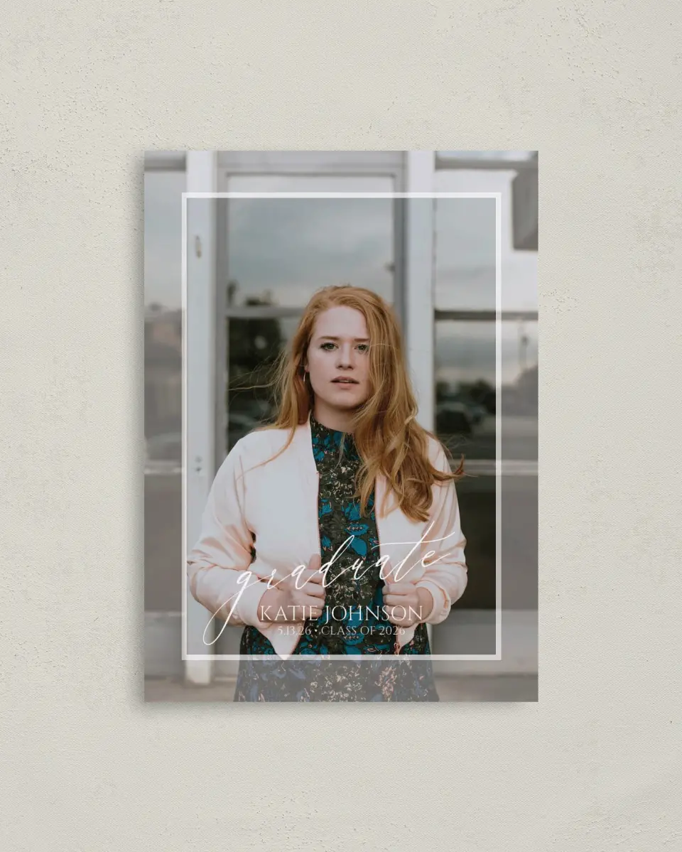 This is a 4" x 5.6" Graduation Announcement Postcard called Brave New World printed in full color on Soft Touch Finish paper